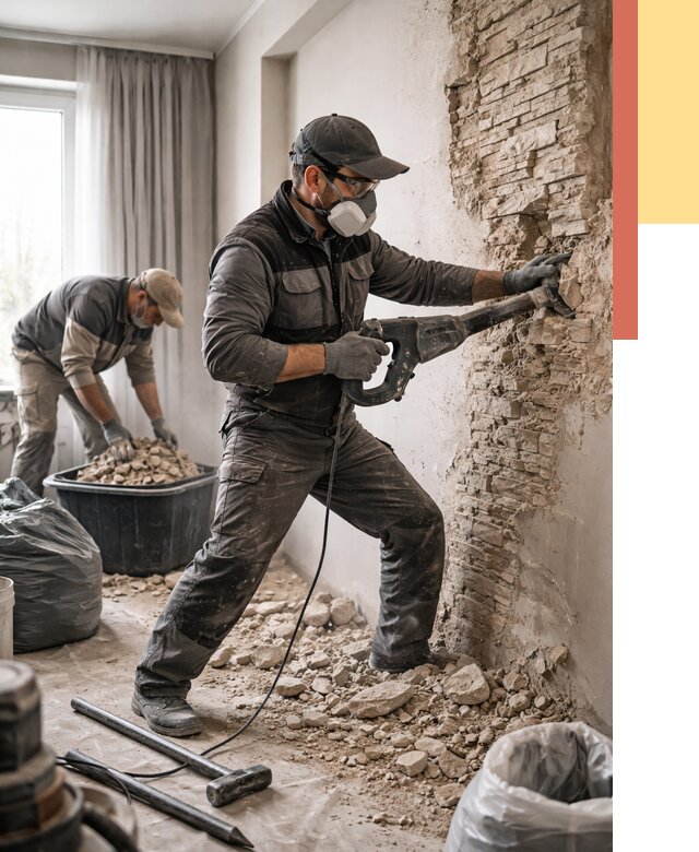 Демонтаж декоративного камня в Красноярске от 1473 руб/м² — быстро и недорого | ОТДЕЛОЧНИК-Крс