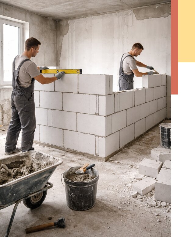 Кладка перегородок из ПГП в Красноярске от 2540 руб./м2 — монтаж и возведение под ключ | ОТДЕЛОЧНИК-Крс