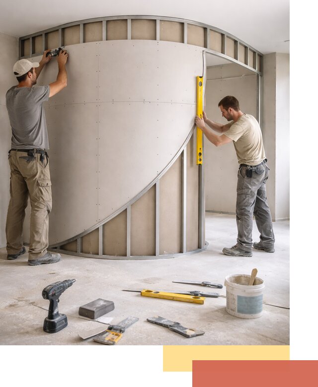 Радиусная перегородка из гипсокартона в Красноярске под ключ