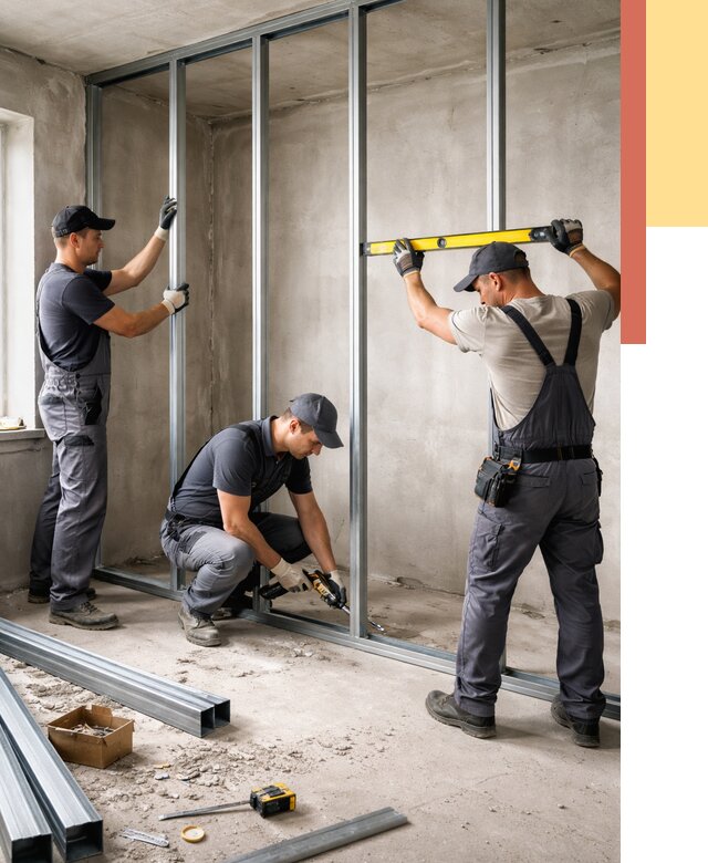 Монтаж каркаса перегородки из профиля в Красноярске от 762 руб. | ОТДЕЛОЧНИК-Крс