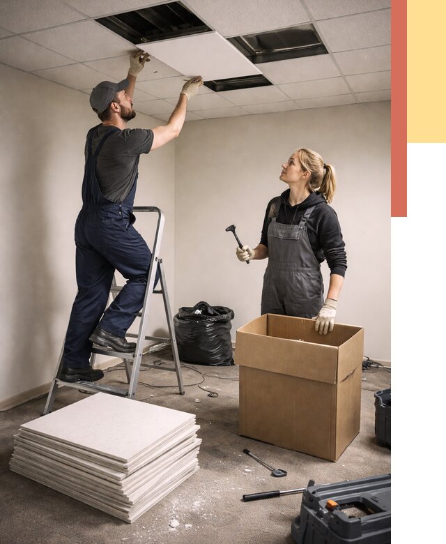 Демонтаж потолочной плитки в Красноярске от 4572 руб. быстро и недорого | ОТДЕЛОЧНИК-Крс