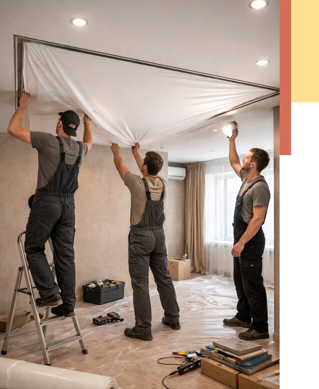 Монтаж ПВХ натяжного потолка в Красноярске от 3556 руб. под ключ | ОТДЕЛОЧНИК-Крс