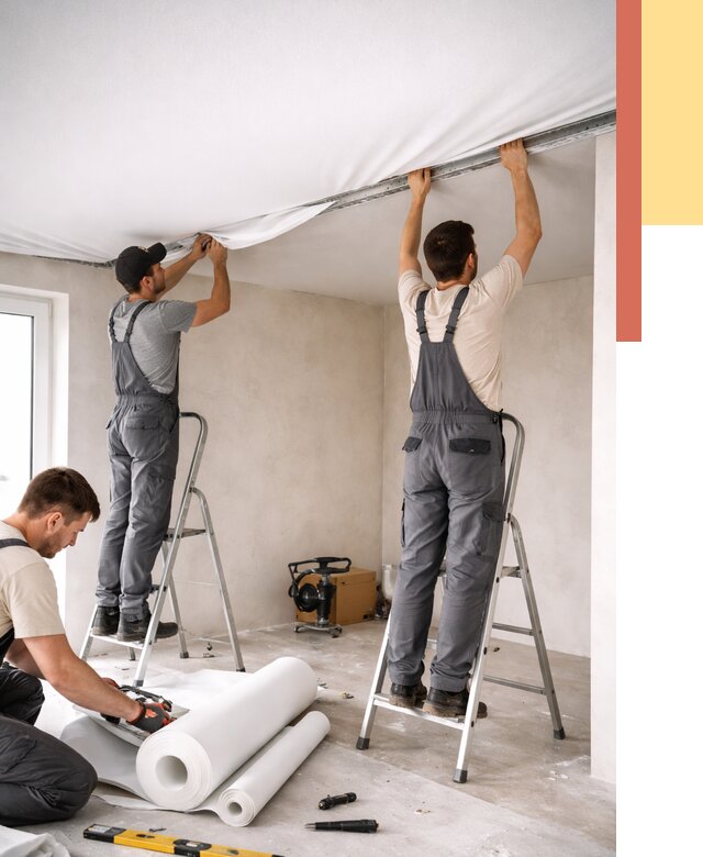 Монтаж тканевого натяжного потолка в Красноярске от 3556 руб. под ключ | ОТДЕЛОЧНИК-Крс