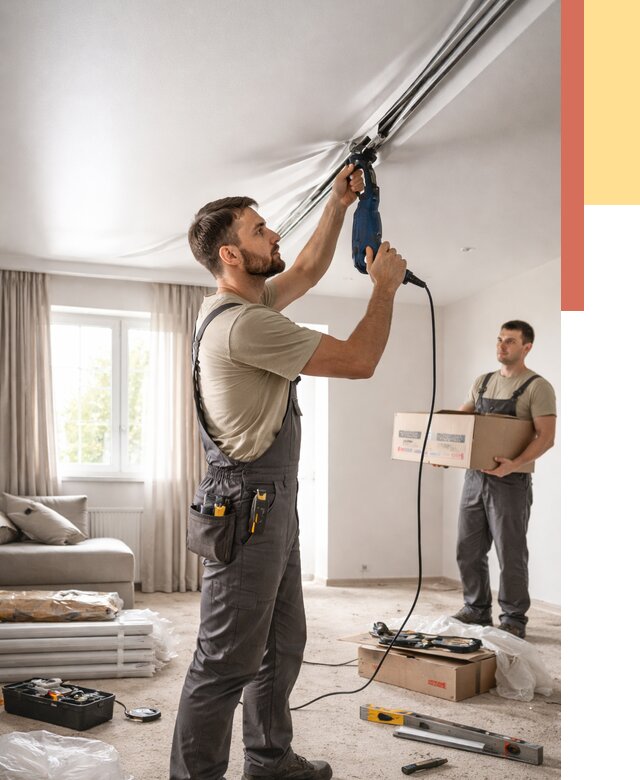 Монтаж сатинового натяжного потолка в Красноярске от 3556 руб. | Быстро, недорого — ОТДЕЛОЧНИК-Крс