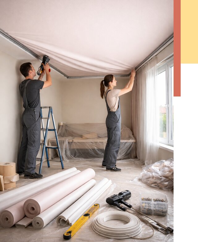 Монтаж цветного натяжного потолка в Красноярске от 4267 руб/м² — быстро и недорого | ОТДЕЛОЧНИК-Крс