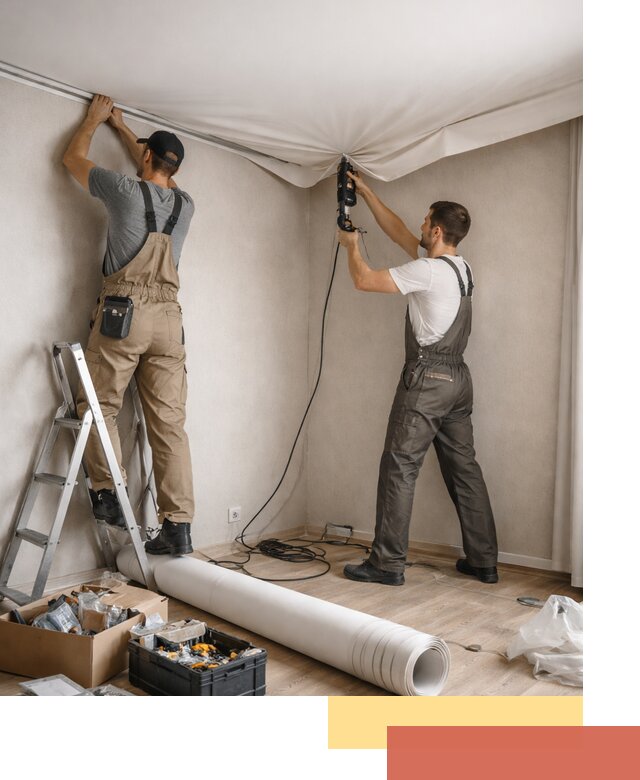 Монтаж цветного натяжного потолка в Красноярске за один день