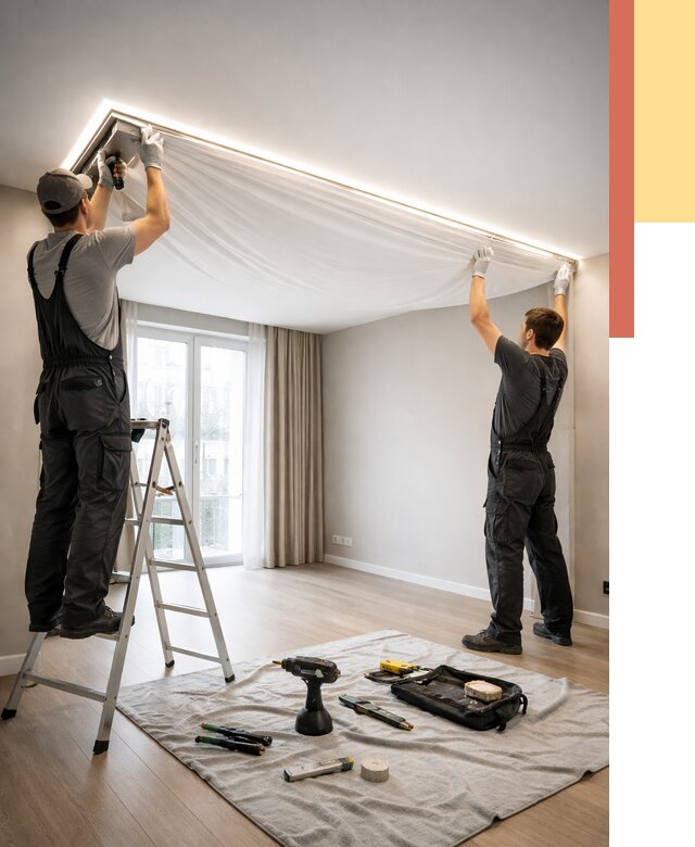 Монтаж парящего натяжного потолка в Красноярске от 4572 руб. быстро и недорого | ОТДЕЛОЧНИК-Крс