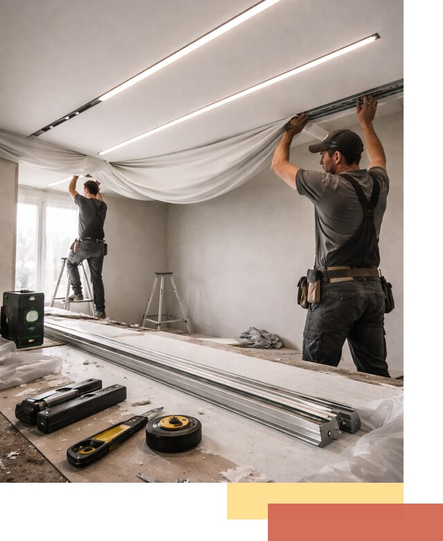 Монтаж натяжных потолков со световыми линиями в Красноярске