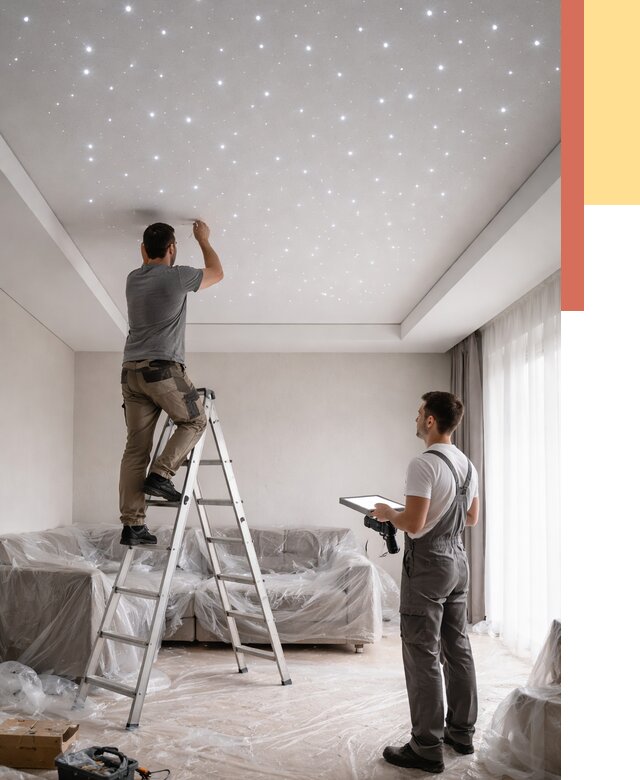 Монтаж натяжного потолка «звездное небо» в Красноярске от 6604 руб. | ОТДЕЛОЧНИК-Крс