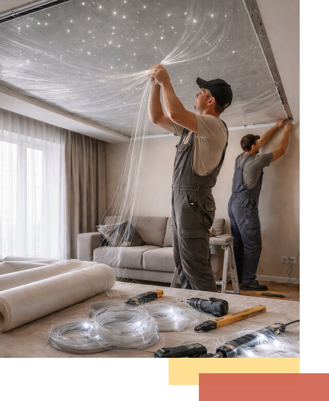 Монтаж натяжного потолка «Звездное небо» в Красноярске