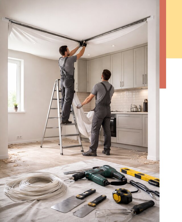 Установка натяжного потолка на кухне в Красноярске от 2438 руб. | ОТДЕЛОЧНИК-Крс