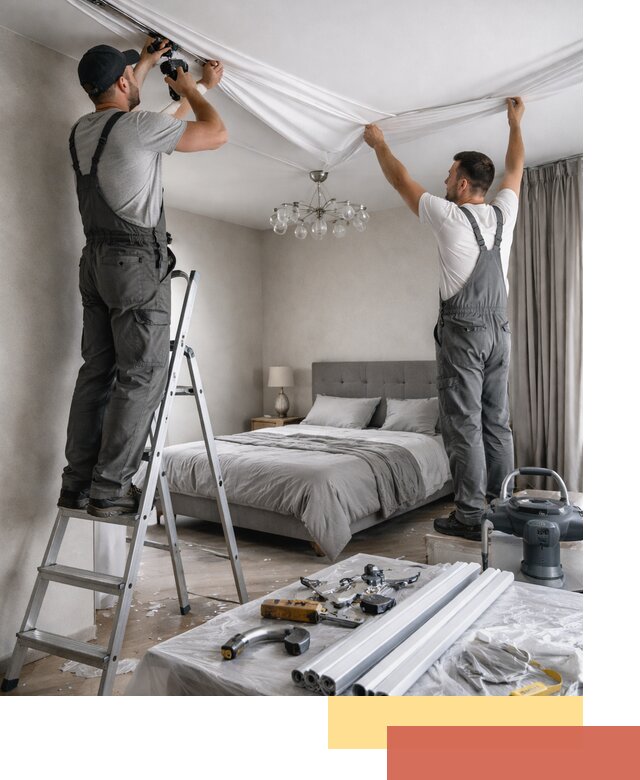 Монтаж натяжного потолка в спальне в Красноярске