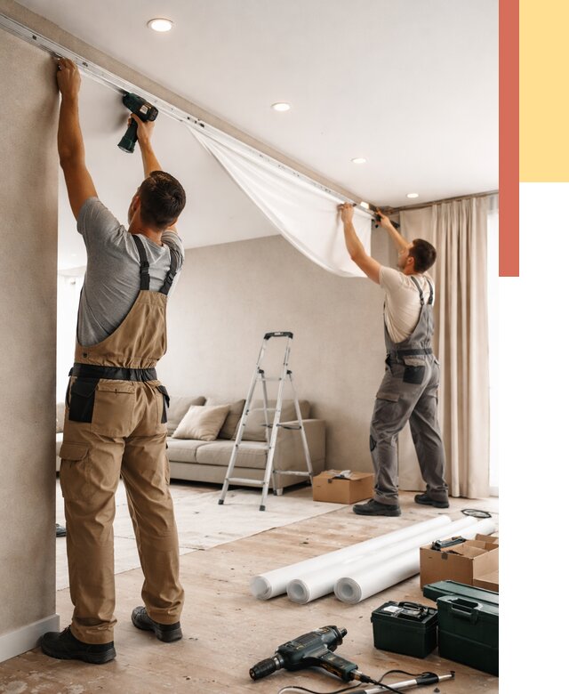 Монтаж натяжного потолка в гостиной в Красноярске от 559 руб. | ОТДЕЛОЧНИК-Крс