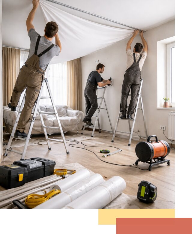 Монтаж натяжного потолка в гостиной в Красноярске