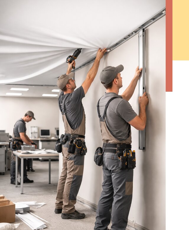 Монтаж натяжного потолка в офисе в Красноярске от 457 руб/м² — быстро и недорого | ОТДЕЛОЧНИК-Крс