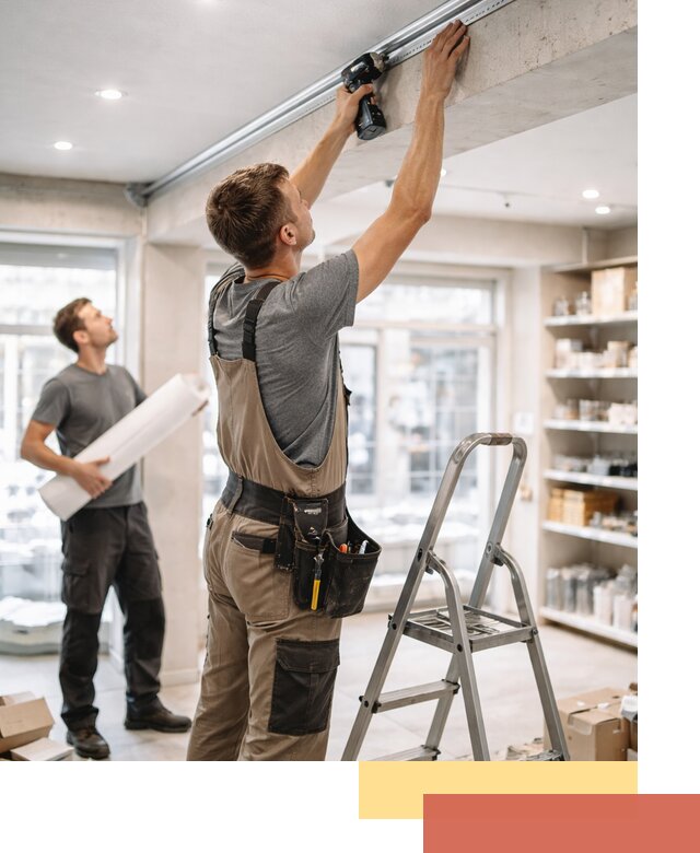 Монтаж натяжных потолков в магазине в Красноярске