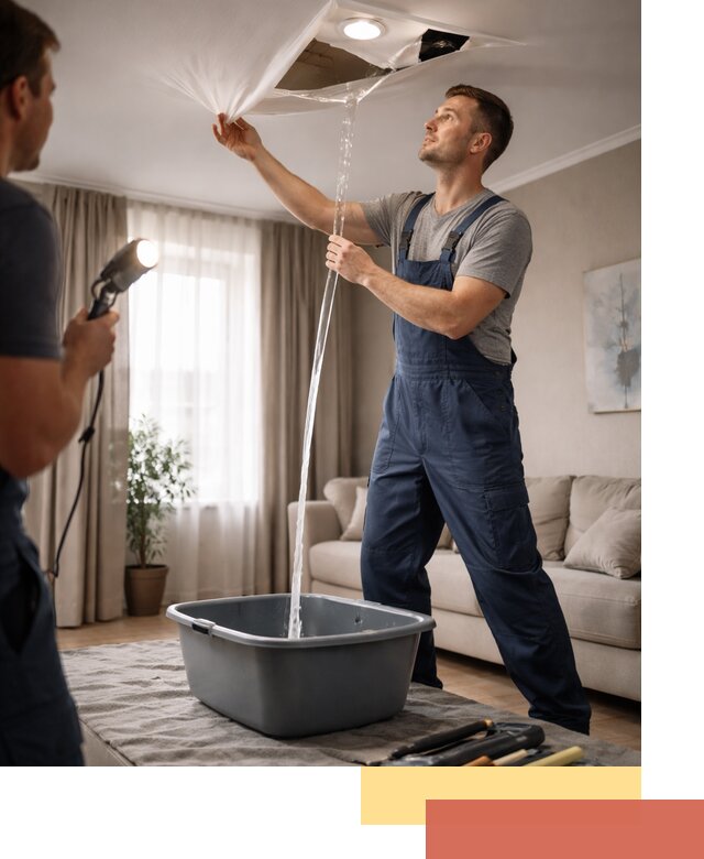 Слив воды с натяжного потолка в Красноярске быстро и аккуратно