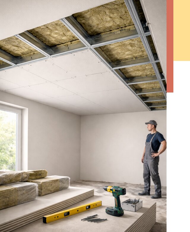 Звукоизоляция потолка ГКЛ в Красноярске от 965 руб. — монтаж под ключ | ОТДЕЛОЧНИК-Крс